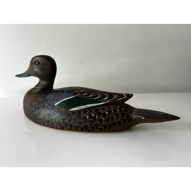 Farmhouse Vintage Decorative Green-Winged Teal Hen Duck Decoy For Sale - Image 3 of 11
