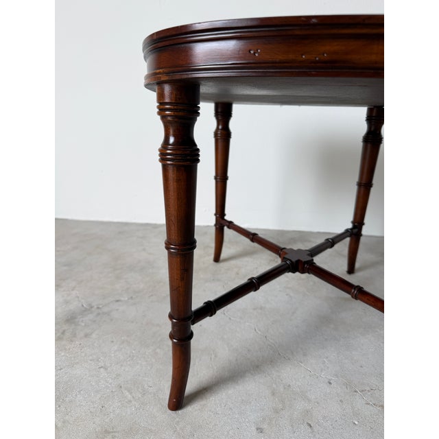 Vintage Henredon / Hekman - Style Faux Bamboo Carved Wood Oval Tray-Top Side Table For Sale - Image 10 of 12