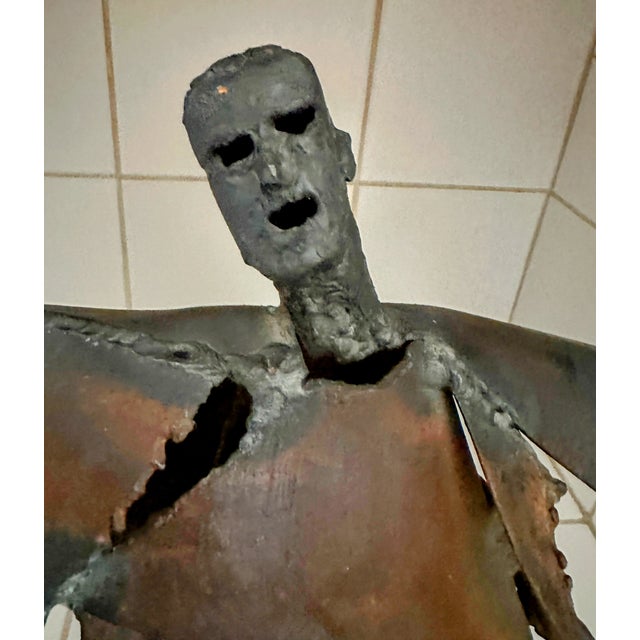 Vintage Brutalist Modernist Welded Steel Figural Sculpture, Signed For Sale - Image 16 of 17