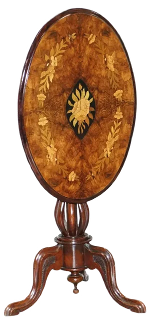Victorian Walnut and Marquetry Inlaid Tilt Top Oval Side Table