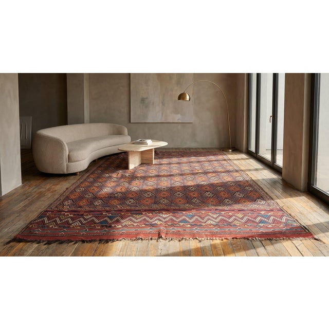 Textile 1900s Multicolor Diamond Tribal Antique Persian Soumak Rug 6'4" X 10'9" Hand Knotted Wool Carpet For Sale - Image 7 of 8