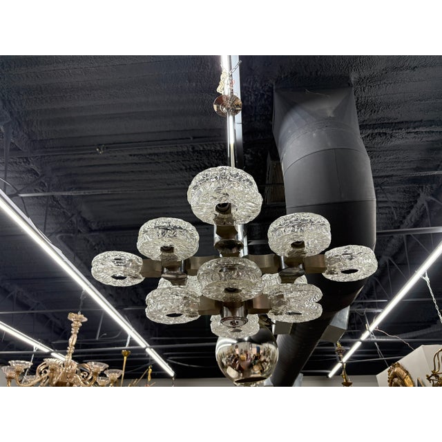 Italian Modern Chrome, Stainless and Glass Chandelier by Oscar Torlasco For Sale In Houston - Image 6 of 11