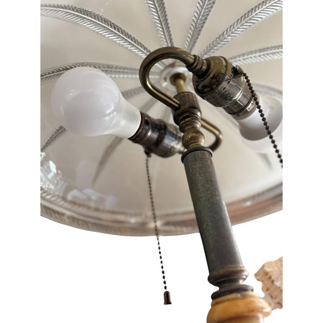 Art Deco French Inspired Alabaster Hammered Copper & Frosted Glass Dome Table Lamp, Circa 1930s For Sale - Image 10 of 14