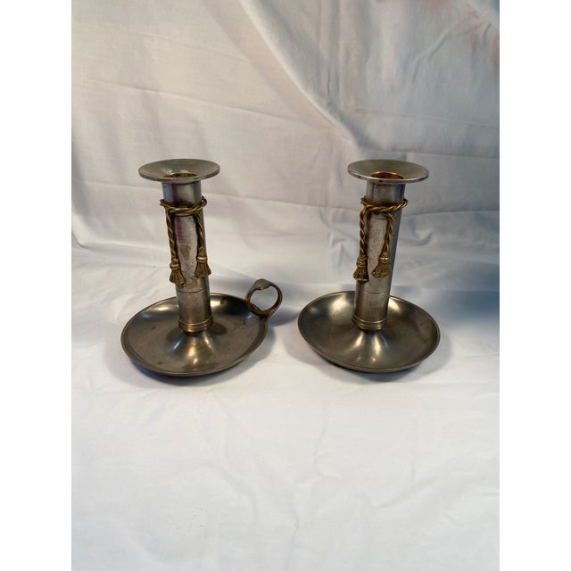 Metal Antique, French, Zinc, Candlesticks, 1920s For Sale - Image 7 of 7
