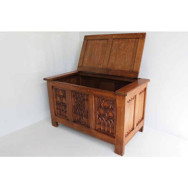 Breathtaking & Practical! This 19th century French Gothic revival blanket chest / chest. Made out of solid European oak,...