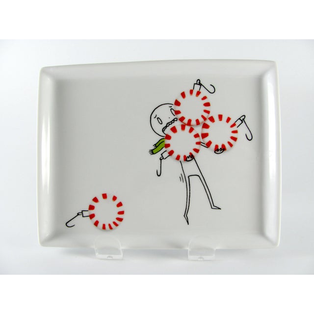 Ceramic Crate & Barrel Cb2 Oliver Peppermint Ornament Christmas Appetizer Plate - Set of 4 For Sale - Image 7 of 10