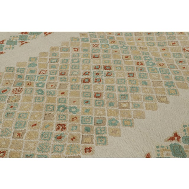 Rug & Kilim Rug & Kilim’s French Art Deco Style Rug in Beige-Brown & Blue Geometric Patterns For Sale - Image 4 of 7