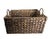 Rustic Vintage Water Hyacinth Woven Reed Basket + Brass Handles For Sale - Image 3 of 11