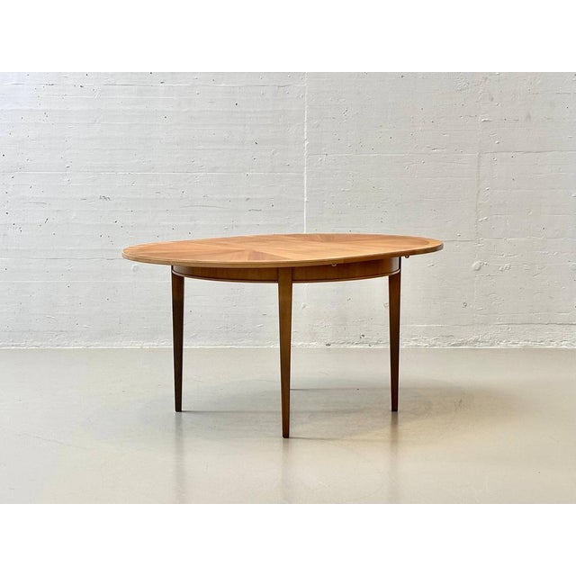 Round Extendable Cherrywood Table with Star Veneer, 1950s For Sale - Image 4 of 16