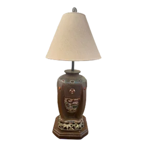 Antique Champleve Enameled Lamp With Inset Carnelian & Open Enamel Work