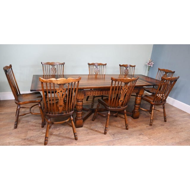 Oak Refectory Table and Windsor Dining Chairs, Set of 9 For Sale - Image 15 of 15
