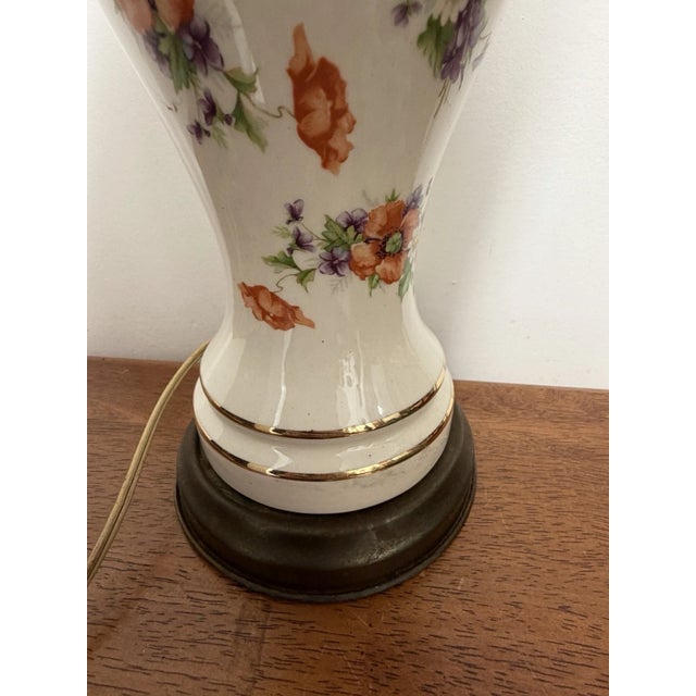 Vintage Mid Century Floral Porcelain Table Lamp Brass Base 1950s 1960s MCM For Sale - Image 14 of 18