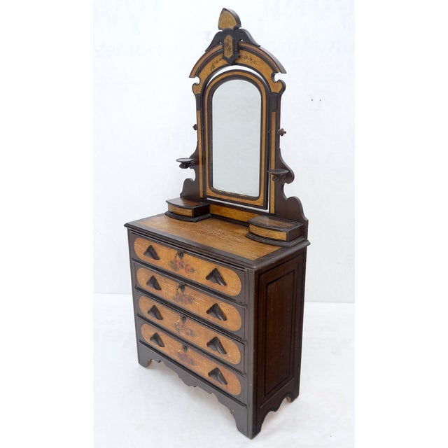 Victorian Painted Bedroom Dresser Mirror King Bed Headboard Rocking Chair Set For Sale - Image 11 of 18