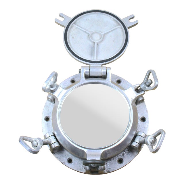 1950s Nautical Ship's Aluminium Porthole Converted to Mirror, Italian Industrial Marine Design For Sale