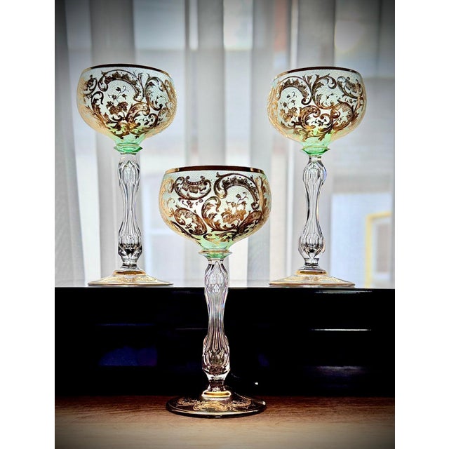 Antique Gilded Crystal Roemer Wine Glasses, 1890s, Set of 6 For Sale - Image 6 of 18