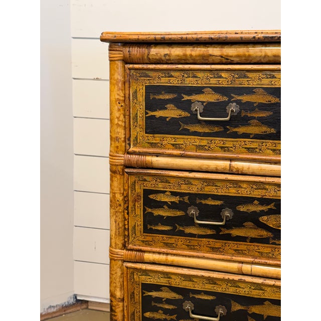 This is a beautiful 19th Century English bamboo chest of drawers! There is lovely natural design and detail in the bamboo...