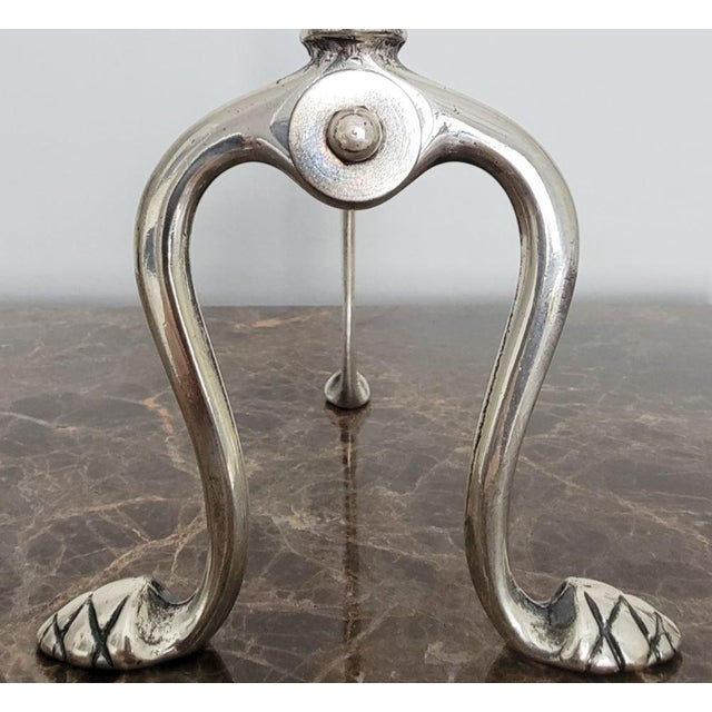 Pair of Brass Fireplace Andiron Set in Silver Antique Finish For Sale - Image 4 of 7