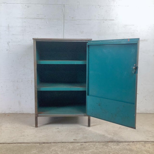 Vintage Industrial Metal Cabinet With Shelves and Weathered Patina For Sale - Image 10 of 17
