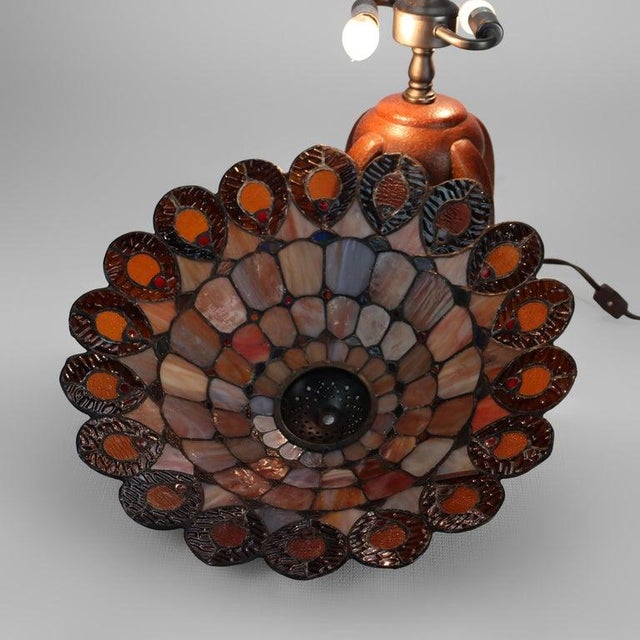 Early 20th Century Arts & Crafts Leaded Stained Glass Table Lamp With Pottery Base For Sale - Image 13 of 13