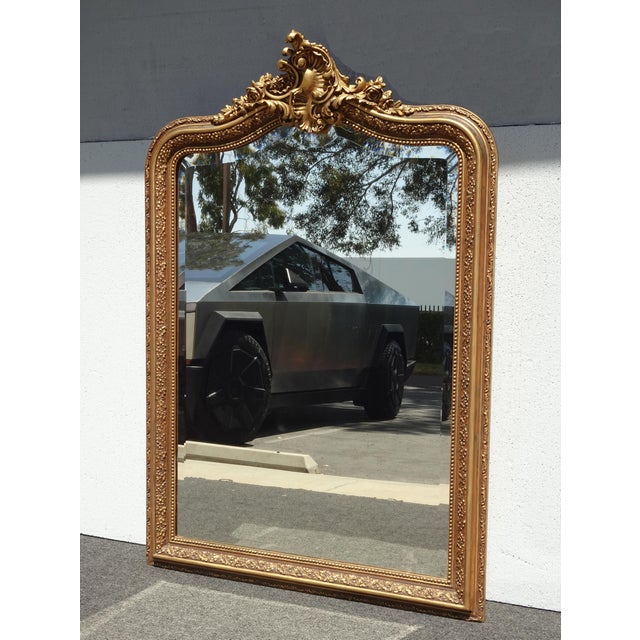 French Antique French Louis XV Gold & Brown Wall Mantle Beveled Glass Mirror For Sale - Image 3 of 12