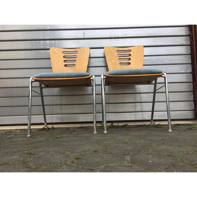 Stackable Metal and Wood Chairs, 1990s, Set of 4 For Sale - Image 11 of 16