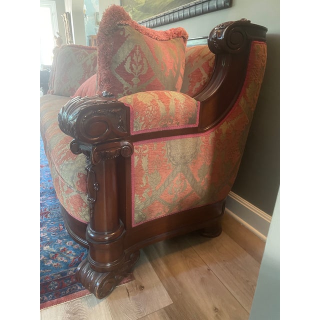 1940s 1940s Hand Carved Mahogany Sofa, Two Matching Chairs Available For Sale - Image 5 of 12