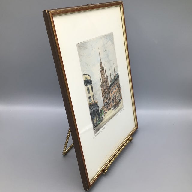 Paint Framed and Signed Aquatint Etching Wiesbaden,the Fountain at Castle Square For Sale - Image 7 of 12