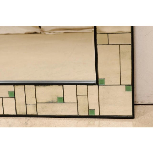 Vintage Mirror With Geometric Mirror Border and Green Colored Accents For Sale - Image 10 of 11