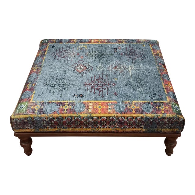Handmade Rug Printed Fabric Upholstered Coffee Table For Sale