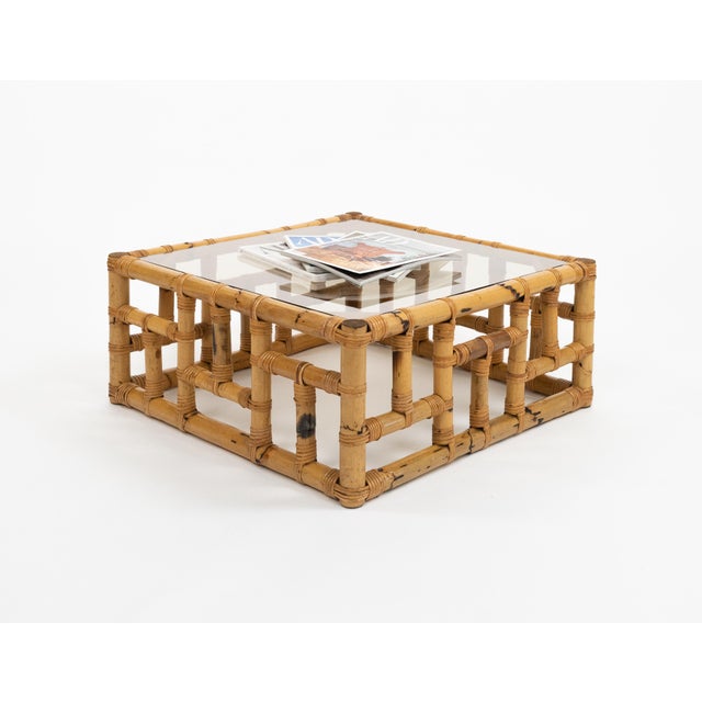 Mid-Century Coffee Table in Bamboo, Rattan and Glass attributed to Vivai del Sud, Italy, 1970s For Sale - Image 6 of 13