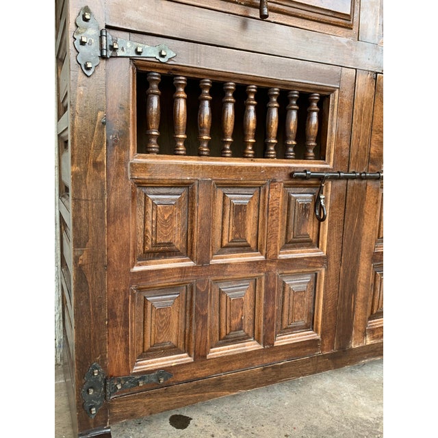 Wood 20th Century Catalan Spanish Baroque Carved Oak Tuscan Credenza For Sale - Image 7 of 10