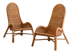 Set of Wicker Armchairs with Curved Backrests, 1980s