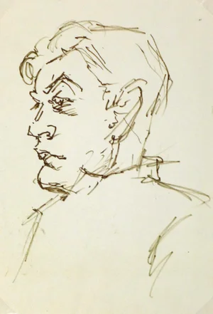 Vintage Man in Profile Ink Drawing, C. 1950