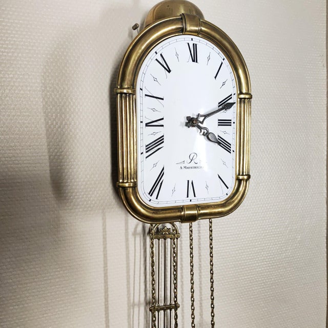 1987s Dutch Wall Clock a Maestricht Weight Driven by Hermle Brass Bell Strike For Sale - Image 4 of 7