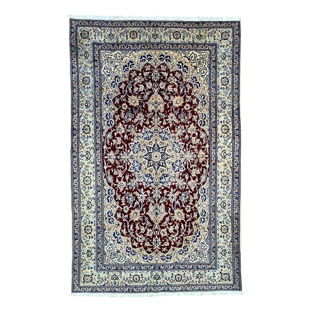 Middle Eastern Nain Rug in Hand-Knotted Silk and Cork Wool For Sale