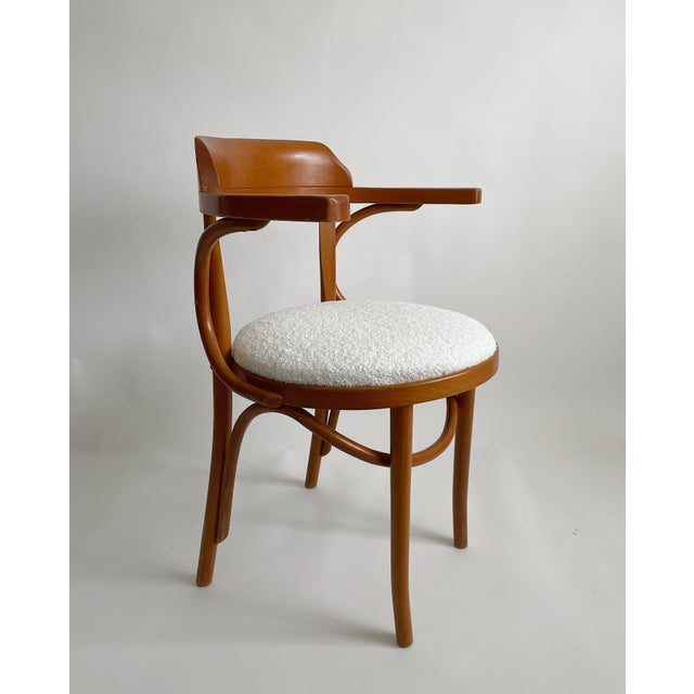 Wood Antique Romanian Bentwood Accent Chair with Cream Boucle Seat For Sale - Image 7 of 7