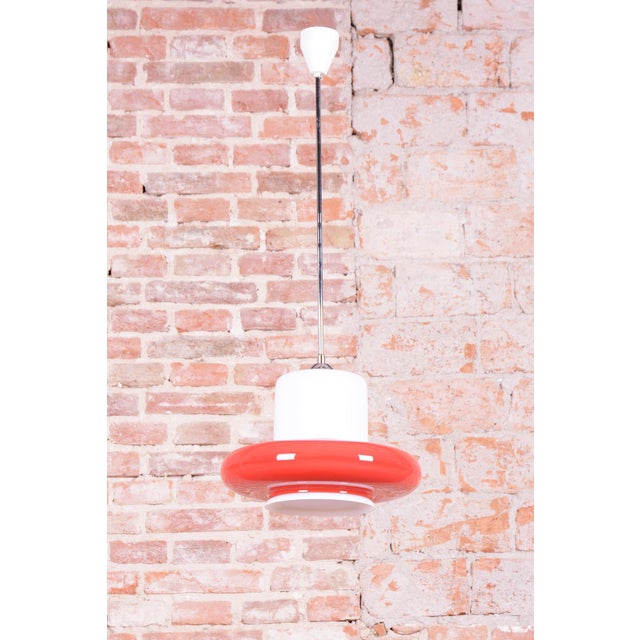 Glass Mid-Century Czech Red Glass Pendant Light attributed to Napako, 1960s For Sale - Image 7 of 11