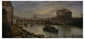 After G. Vanvitelli, Rome, Italian Landscape Painting, Oil on Canvas, Framed