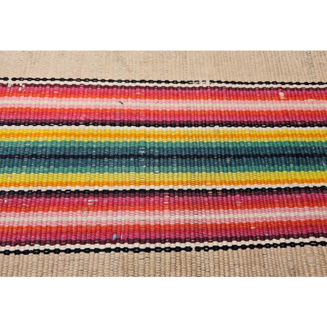 Vintage American Rag Runner, Handwoven Wool & Cotton, Stripe Pattern, 3x18 For Sale In Chicago - Image 6 of 16