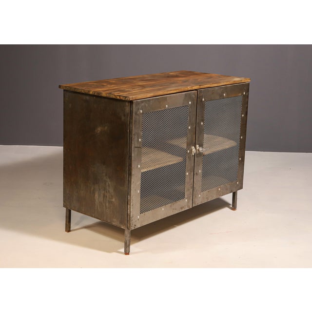 Wood Industrial Czechoslovakian Iron Cabinet, 1950s For Sale - Image 7 of 9