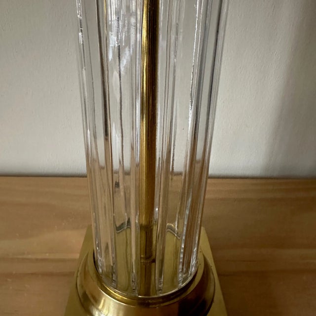 Metal Vintage Brass and Cylinder Cut Glass Tall Buffet Lamp For Sale - Image 7 of 10