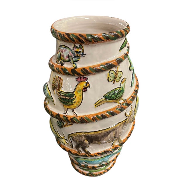 Ceramic Vintage Italian Style Majolica Relief Animal Spiral Vase For Sale - Image 7 of 10
