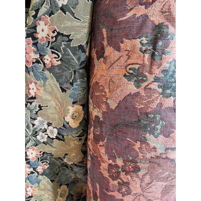 Vintage tapestry fabric with a floral and tropical leaf design. "Allemagne Teal" from Robert Allen Fabric. Features a...