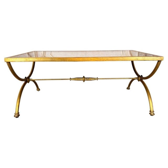 Neoclassical Curule Gilt Iron Coffee Table With Antiqued Mirror Top by Miamar Home For Sale - Image 3 of 14