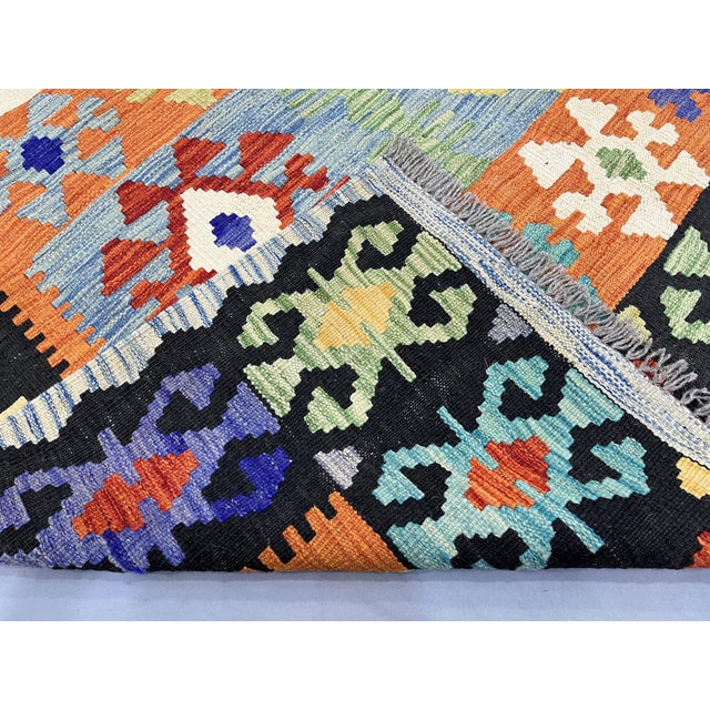 5'6" X 8'2" Multicolor Afghan Chobi Geometric Wool Flatweave Kilim Rug For Sale - Image 16 of 16