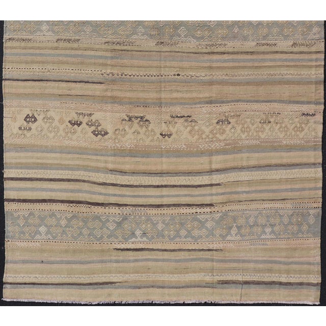 Tribal Turkish Vintage Kilim With Embroidered Motifs in Earthy Tones 5'3" X9'0" For Sale - Image 3 of 12