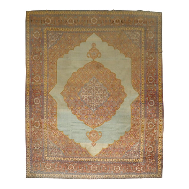 Stunning Blue Antique Tabriz Carpet - 10' x 13' For Sale