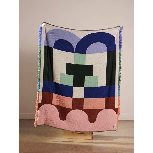 Blue Brutalist Blanket in Pink and White by Granite + Smoke For Sale - Image 8 of 8