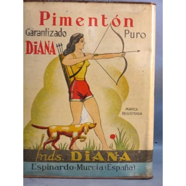 1920s Large Spanish Tin Advertisment for Diana Pimenton For Sale - Image 5 of 6