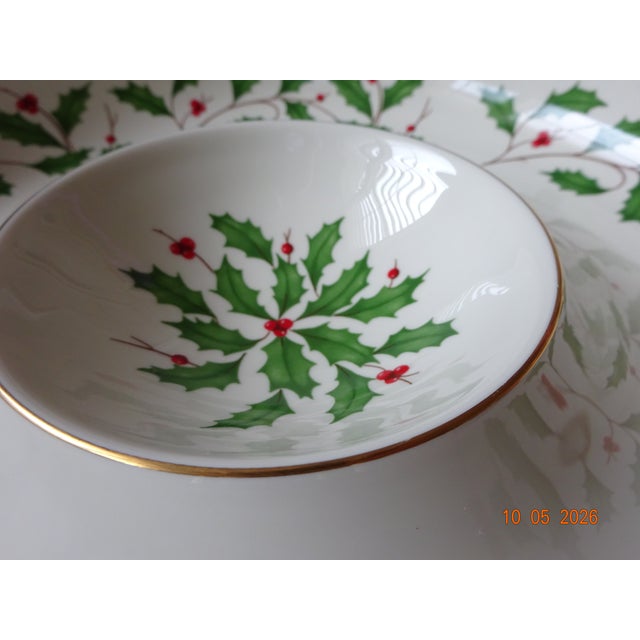 American Lenox Holiday 12" Gold Rimmed Chip and Dip Platter New in Box For Sale - Image 3 of 6